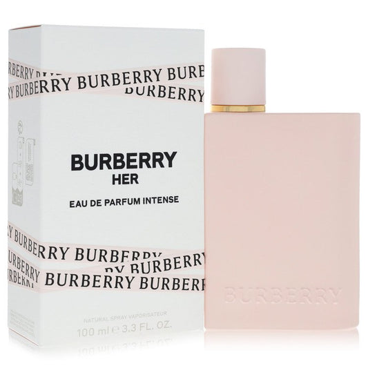 Burberry Her Eau de Parfum Intense bottle and packaging on a white background