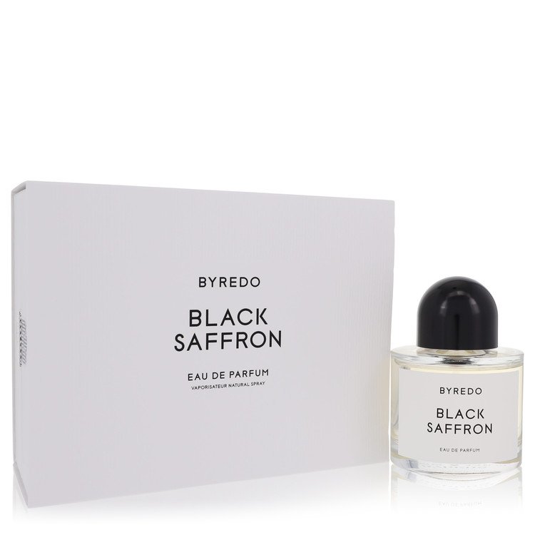 Byredo Black Saffron perfume bottle for men and women by Byredo — Exotic oriental spicy leather fragrance with saffron, juniper berries, Chinese grapefruit, leather accord, black violet, rose, blonde woods, raspberry, and vetiver notes