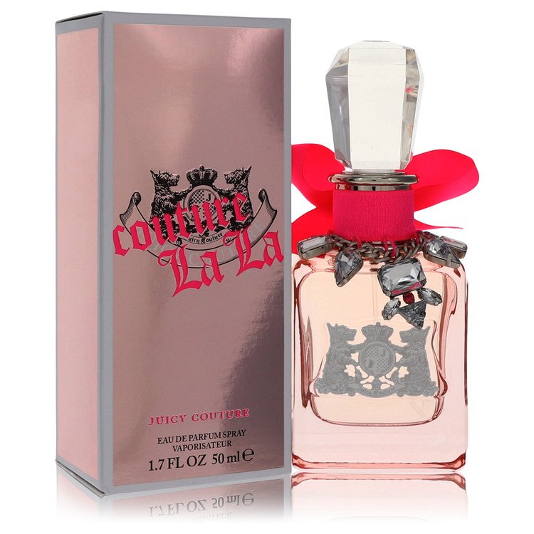 1.7 oz Juicy Couture Couture La La Eau de Parfum bottle with mandarin, green apple, red currant, orange blossom and musk