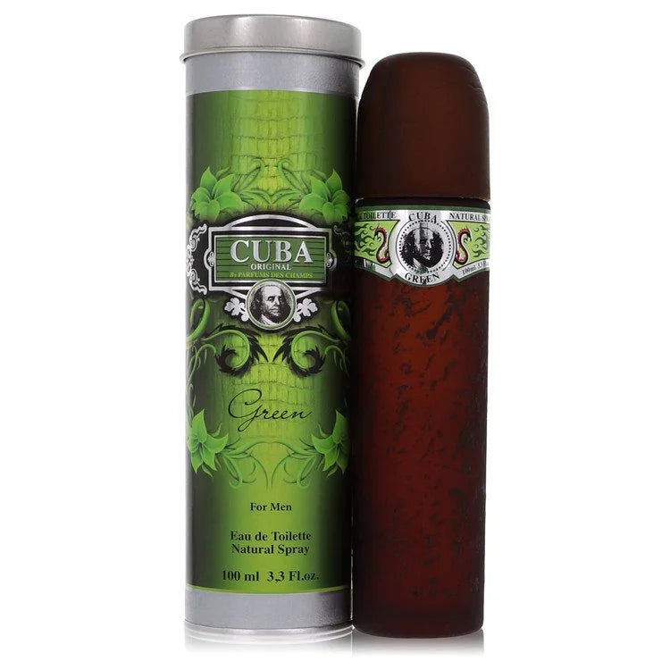 Cuba Green perfume bottle and packaging on a white background