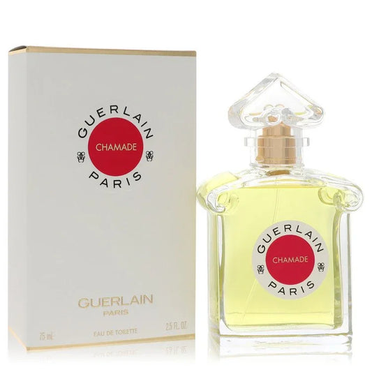 Guerlain Chamade perfume bottle and packaging on a white background