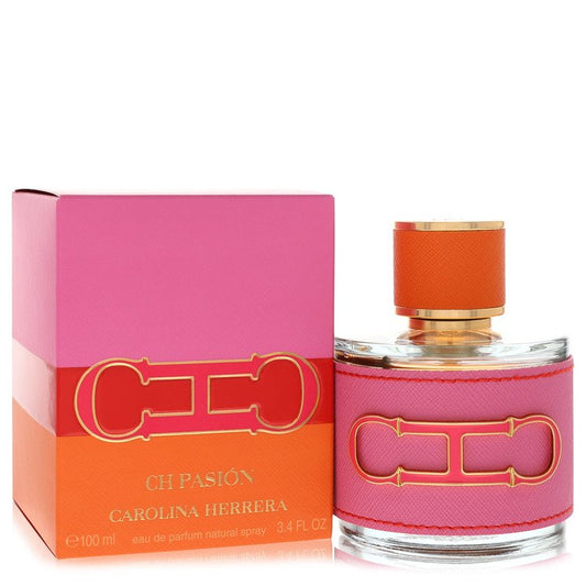 Carolina Herrera CH Pasión Eau de Parfum bottle — luxury women's amber floral leather fragrance featuring vibrant notes of bergamot, green pear, and rich leather