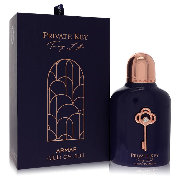 Armaf Club De Nuit Private Key to My Life Extrait de Parfum bottle — luxurious floral citrus woody cologne with pink pepper, black pepper, orange, tangerine, pineapple, lemon, plum, grapefruit, lime, melon, bergamot, rose, jasmine, magnolia, freesia, lily of the valley, leather, amber, patchouli, white musk, and wood notes.