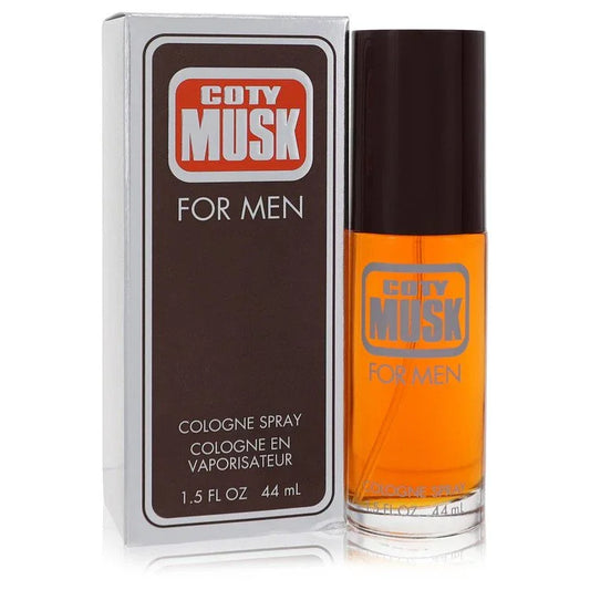 COTY Musk cologne spray for men with packaging on a white background