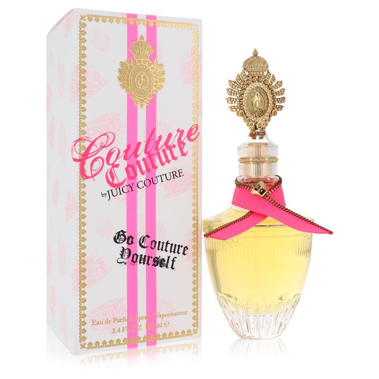 3.4 oz Juicy Couture Couture Couture Eau de Parfum bottle with orange flower, pink grapefruit, plum, jasmine, sandalwood and vanilla