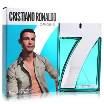 Cristiano Ronaldo CR7 Origins Cologne bottle — Woody Aromatic men's fragrance with bergamot, cardamom, cedarwood, and vetiver