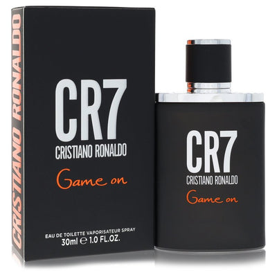 Cristiano Ronaldo CR7 Game On Cologne bottle — Aromatic Woody men fragrance with iceberg, papaya, cardamom, lavender, violet, elemi, guaiac wood, tonka bean, and cashmere wood