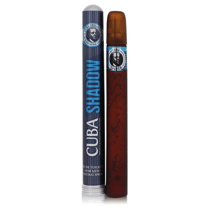 Fragluxe Cuba Shadow Cologne signature luxury cigar-shaped flacon displaying its premium metallic blue labeling lines paired with a solid clean backdrop