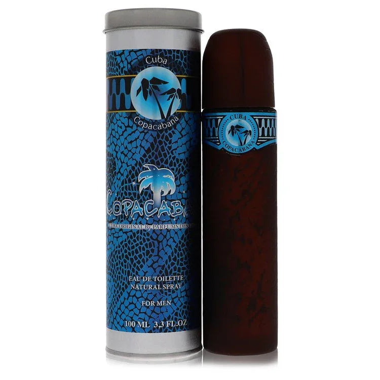 Copacabana men's perfume bottle and packaging on a white background