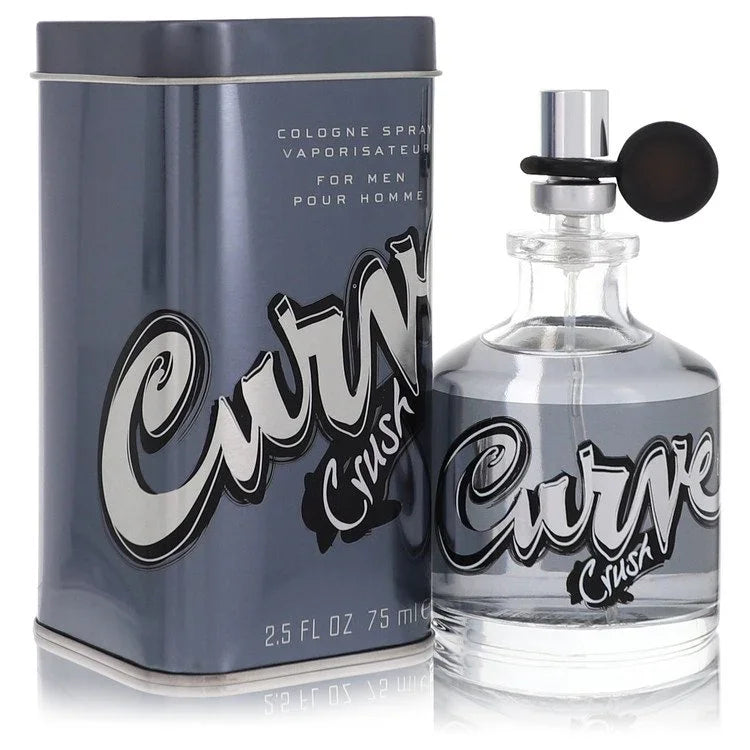 2.5 oz Curve Crush cologne spray bottle and packaging on a white background
