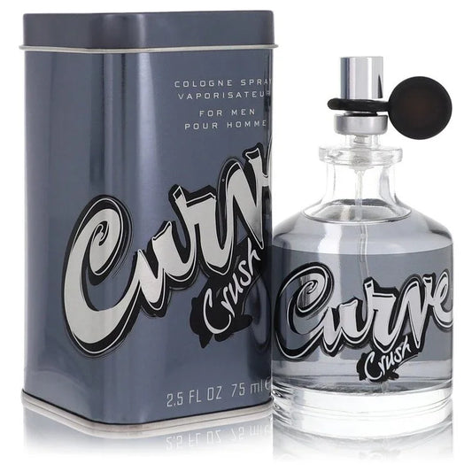 2.5 oz Curve Crush cologne spray bottle and packaging on a white background