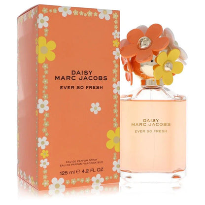 Marc Jacobs Daisy Ever So Fresh perfume bottle and packaging with floral design.