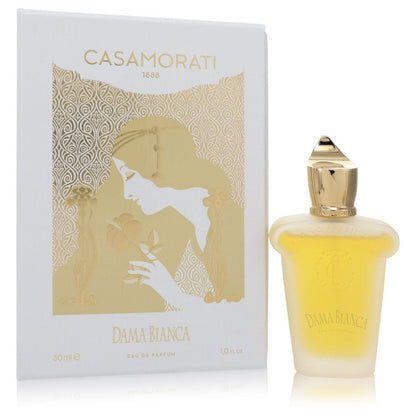 1.0 oz Dama Bianca by Xerjoff Eau de Parfum bottle — luxury white floral women's perfume with bergamot, lemon, rose, jasmine, iris, sandalwood, vanilla, and white musk notes.