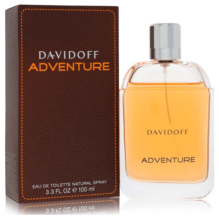Davidoff Adventure Cologne bottle — bold woody aromatic fresh men's perfume with lemon, grapefruit, cardamom, tarragon, cedarwood, black pepper, violet leaf, guaiac wood, amber, and musk notes.