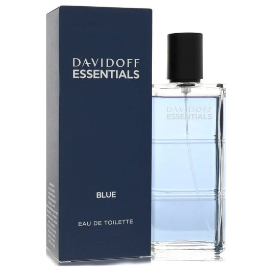 Davidoff Essentials Blue Eau de Toilette bottle and packaging on a white background