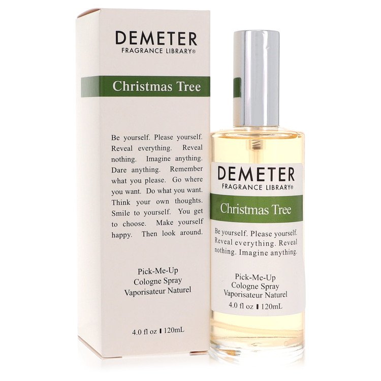 Demeter Christmas Tree cologne spray bottle and packaging on a white background