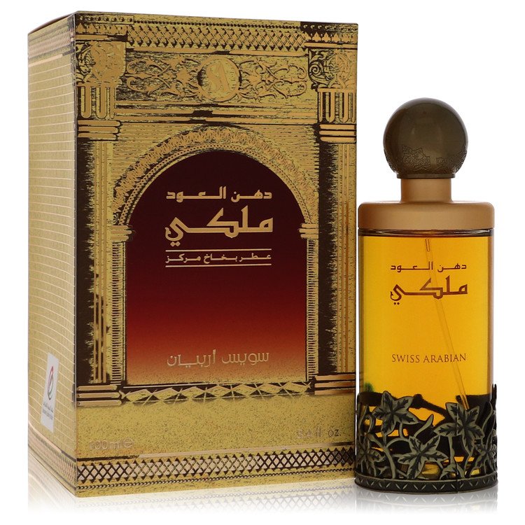 Swiss Arabian Dehn El Oud Malaki bottle — opulent woody oriental unisex perfume with oud wood, agarwood, cedarwood, sandalwood, and musk notes.