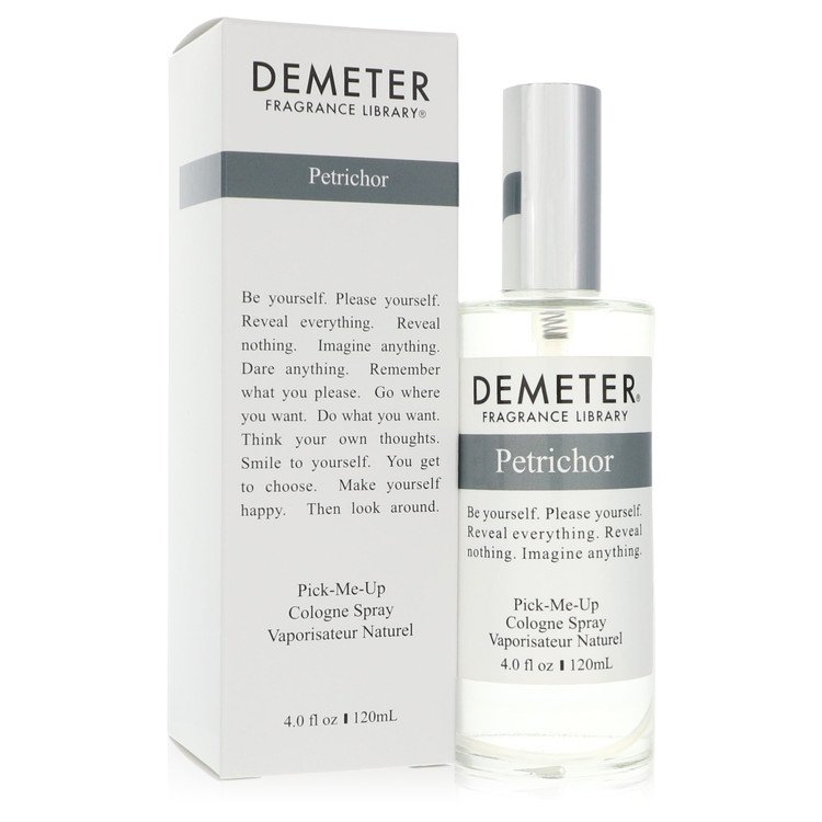 Demeter Petrichor Cologne Spray bottle — premium luxury unisex earthy mineral aquatic fragrance featuring unique notes of ozone, wet stones, and geosmin accord