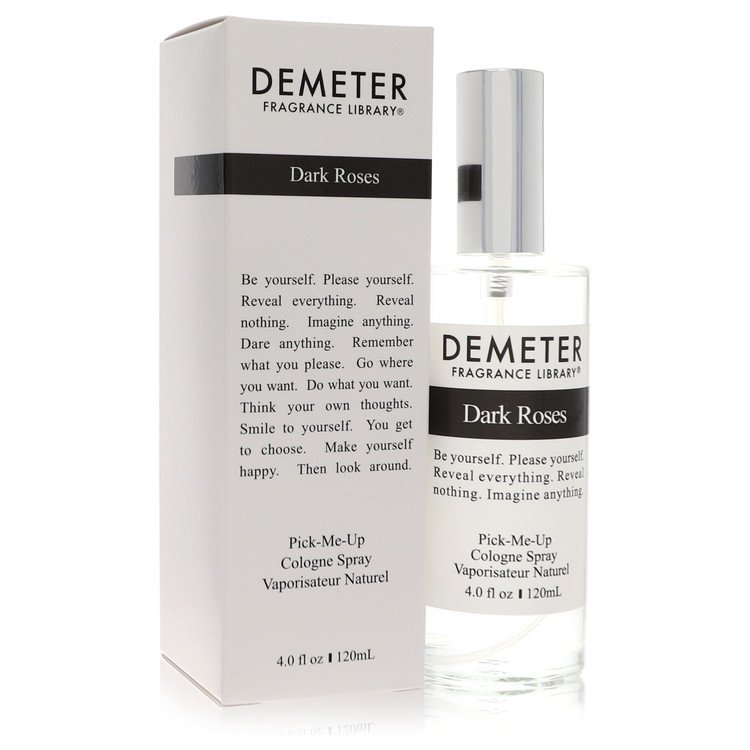 Demeter Dark Roses cologne spray bottle and packaging on a white background