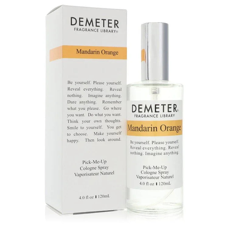 Demeter Mandarin Orange cologne spray bottle and packaging on a white background
