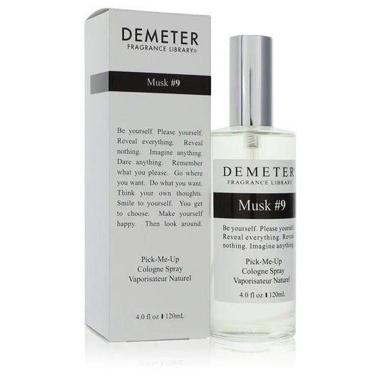 Demeter Musk #9 cologne spray bottle and packaging on a white background