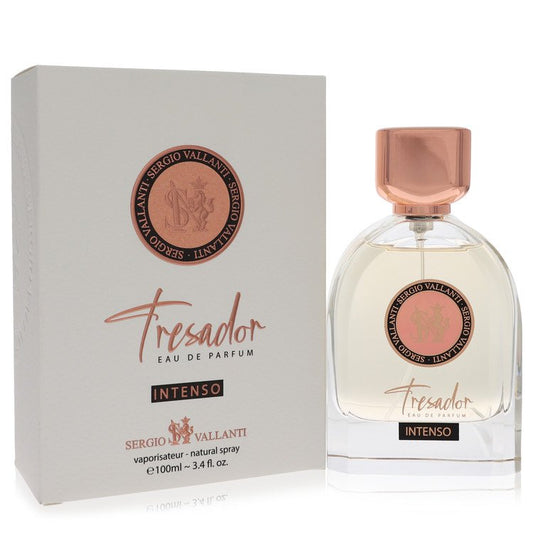 Dumont Tresador Intenso Eau de Parfum bottle - Floral spicy woody fragrance with citrus, bergamot, orange blossom, jasmine, pepper, geranium, patchouli, amber, and cedarwood