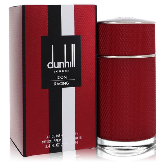 Red Dunhill Icon Racing perfume bottle and packaging on a white background