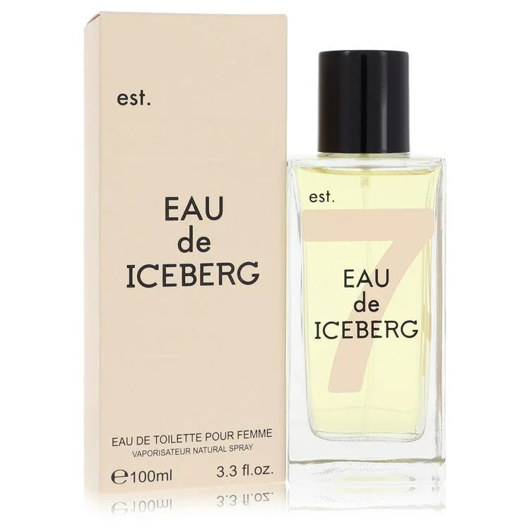 Eau de Iceberg perfume bottle and packaging on a white background