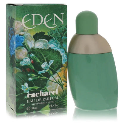 Cacharel Eden perfume bottle and packaging on a white background