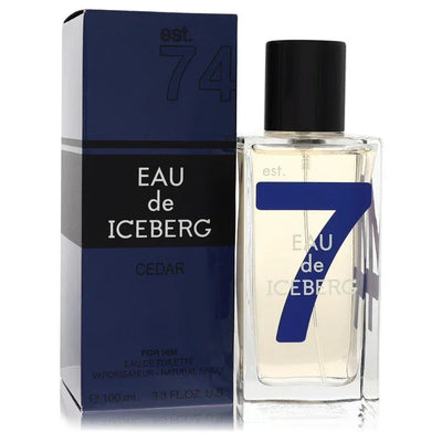 Eau de Iceberg Cedar perfume bottle and packaging on a white background
