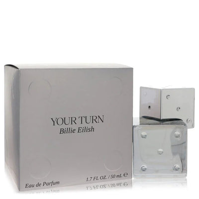 Billie Eilish 'Your Turn' perfume bottle and packaging on a white background