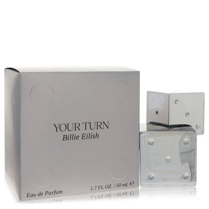 Billie Eilish 'Your Turn' perfume bottle and packaging on a white background