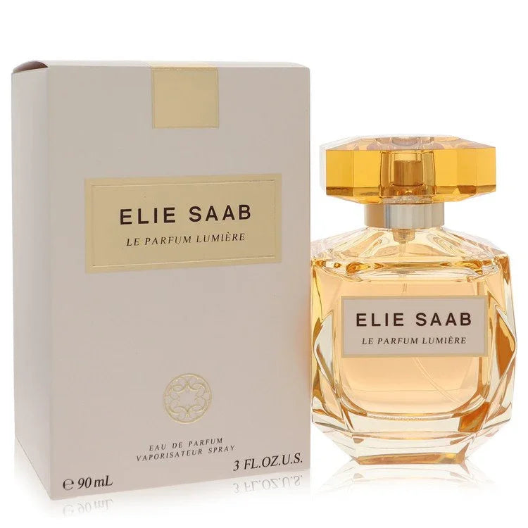 Elie Saab Le Parfum Lumiere perfume bottle with mandarin orange, orange blossom, ylang-ylang, jasmine, tuberose, gardenia, amber and musk