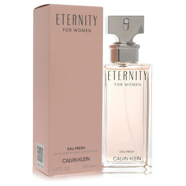 Calvin Klein Eternity for women perfume bottle and packaging on a white background