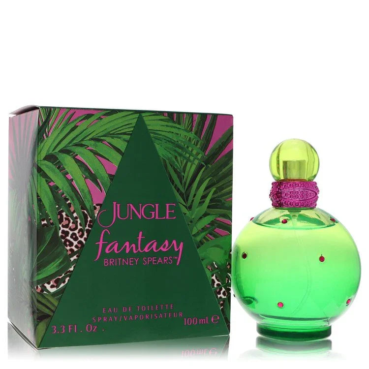 Britney Spears Jungle Fantasy perfume bottle and packaging on a white background