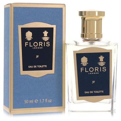 Floris JF Cologne signature luxury architectural heavy glass flacon displaying its premium fluid contours, historic typographic brand framing lines, and elegant capping architecture elements against a clean backdrop