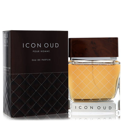 Flavia Icon Oud Cologne bottle — woody spicy men’s Eau de Parfum with cardamom, cinnamon, lemon, myrrh, oud, rose, amber, patchouli, and white mus