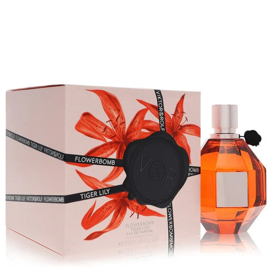 Viktor & Rolf Flowerbomb Tiger Lily perfume bottle and packaging on a white background