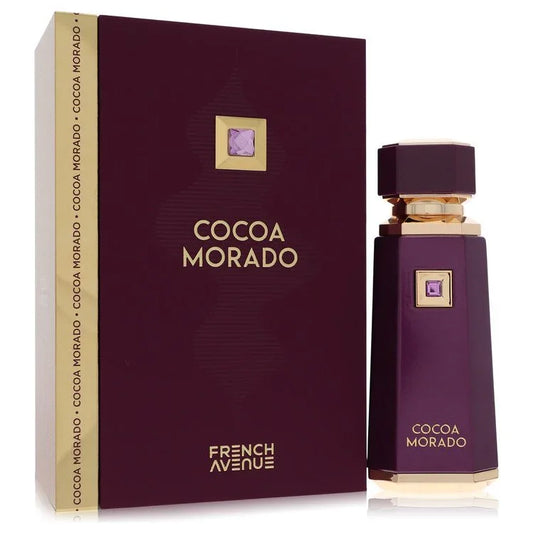Fragrance World Cocoa Morado Perfume signature luxury flacon displaying its premium design contours, detailed label boundaries, and elegant capping architecture details on a clean background