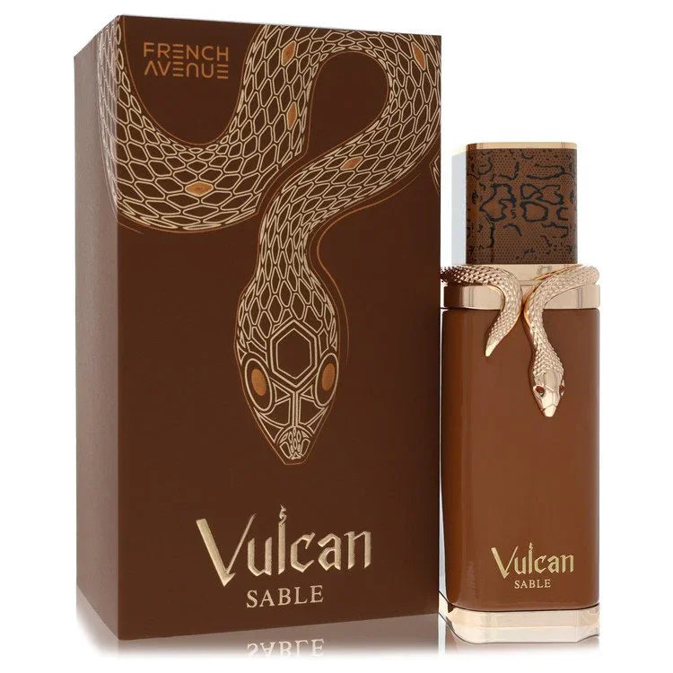 Vulcan Sable perfume bottle and packaging with snake design on a white background