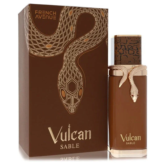 Vulcan Sable perfume bottle and packaging with snake design on a white background