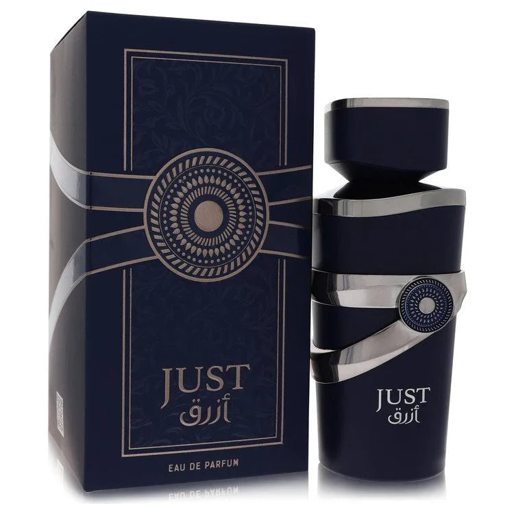 Black and silver perfume bottle with matching packaging on a white background