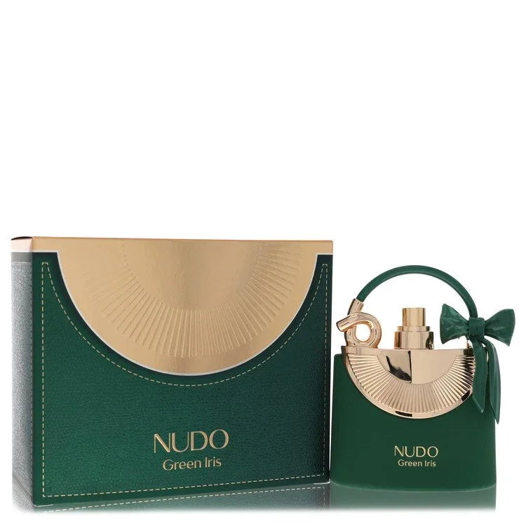 Nudo Green Iris perfume bottle and packaging on a white background