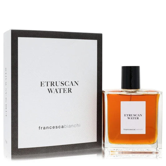 Perfume bottle and packaging of 'Etruscan Water' by francescabianchi on a white background