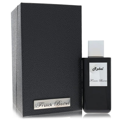 Franck Boclet Rebel Cologne bottle — bold woody oriental fragrance with saffron, pink pepper, nutmeg, patchouli, cedarwood, leather, and tobacco.