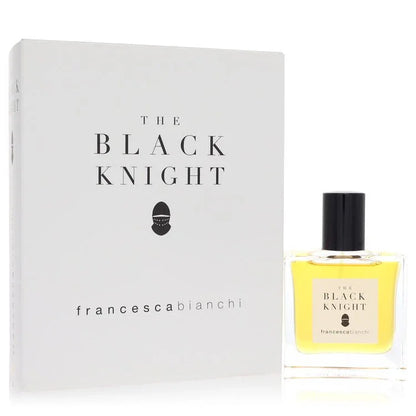 Francesca Bianchi The Black Knight Cologne luxury geometric glass flacon showcasing its deep golden extract contents on a clean backdrop