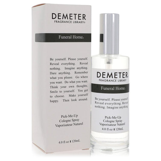 Demeter Fragrance Library 'Funeral Home' cologne spray bottle and packaging on a white background