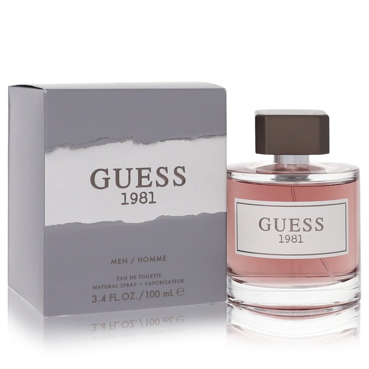 Guess 1981 cologne bottle for men by Guess — Musky floral woody fragrance with violet, ambrette, pear, sandalwood, jasmine, musk, cedar, and amber notes