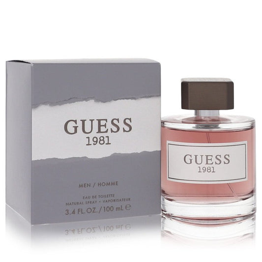 Guess 1981 cologne bottle for men by Guess — Musky floral woody fragrance with violet, ambrette, pear, sandalwood, jasmine, musk, cedar, and amber notes