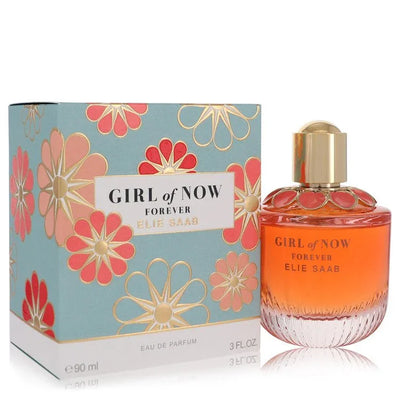 Elie Saab Girl of Now Forever perfume bottle and packaging on a white background